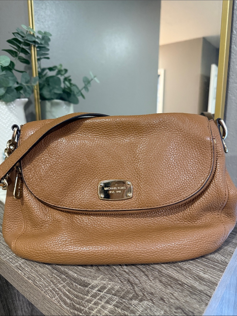 Michael Kors 2010s Cognac Pebbled Leather Shoulder Bag with Gold Hardware
